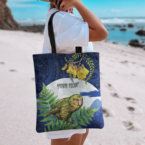 Kakapo New Zealand Personalised Tote Bag Kowhai Flower Silver Fern Maori Pattern