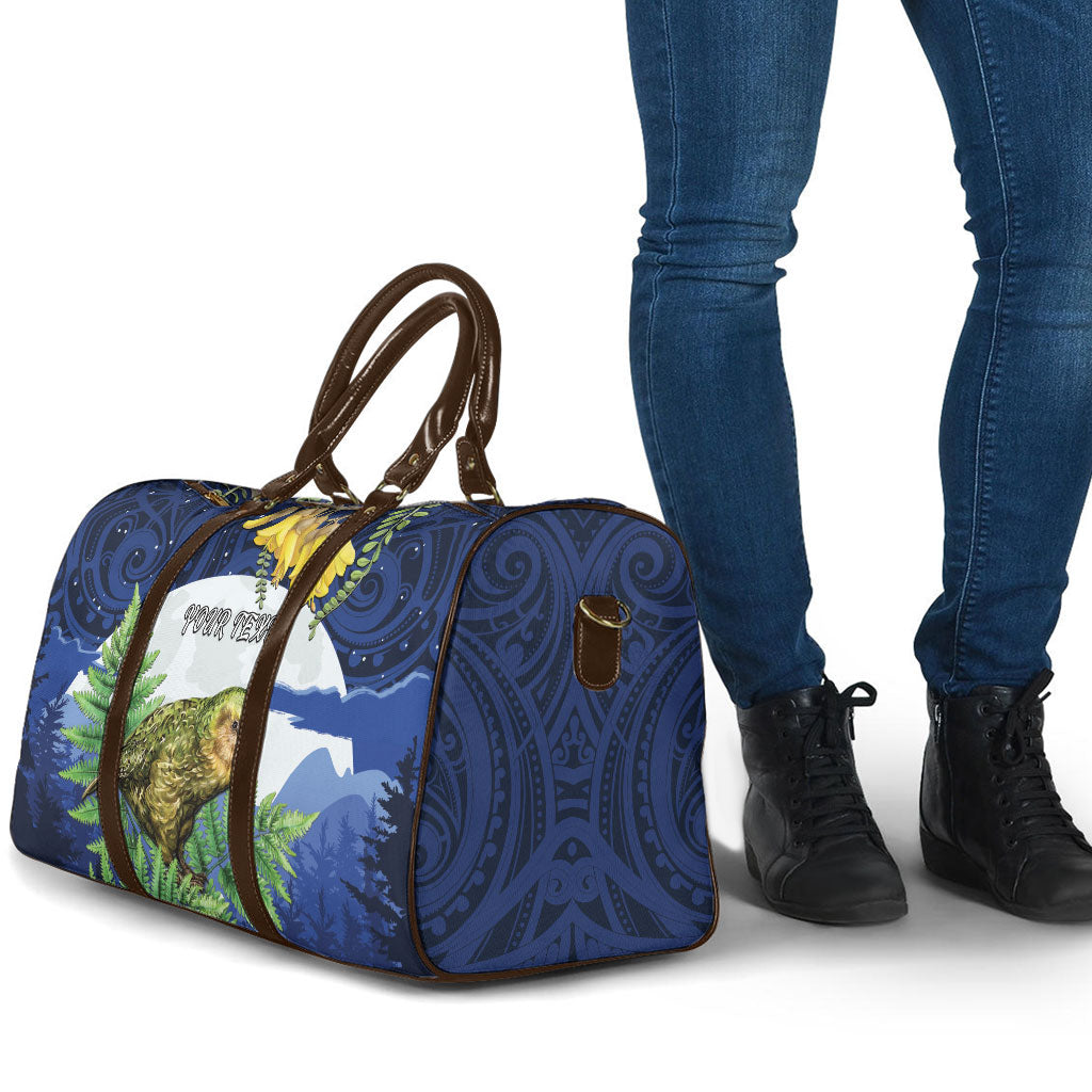 Kakapo New Zealand Personalised Travel Bag Kowhai Flower Silver Fern Maori Pattern