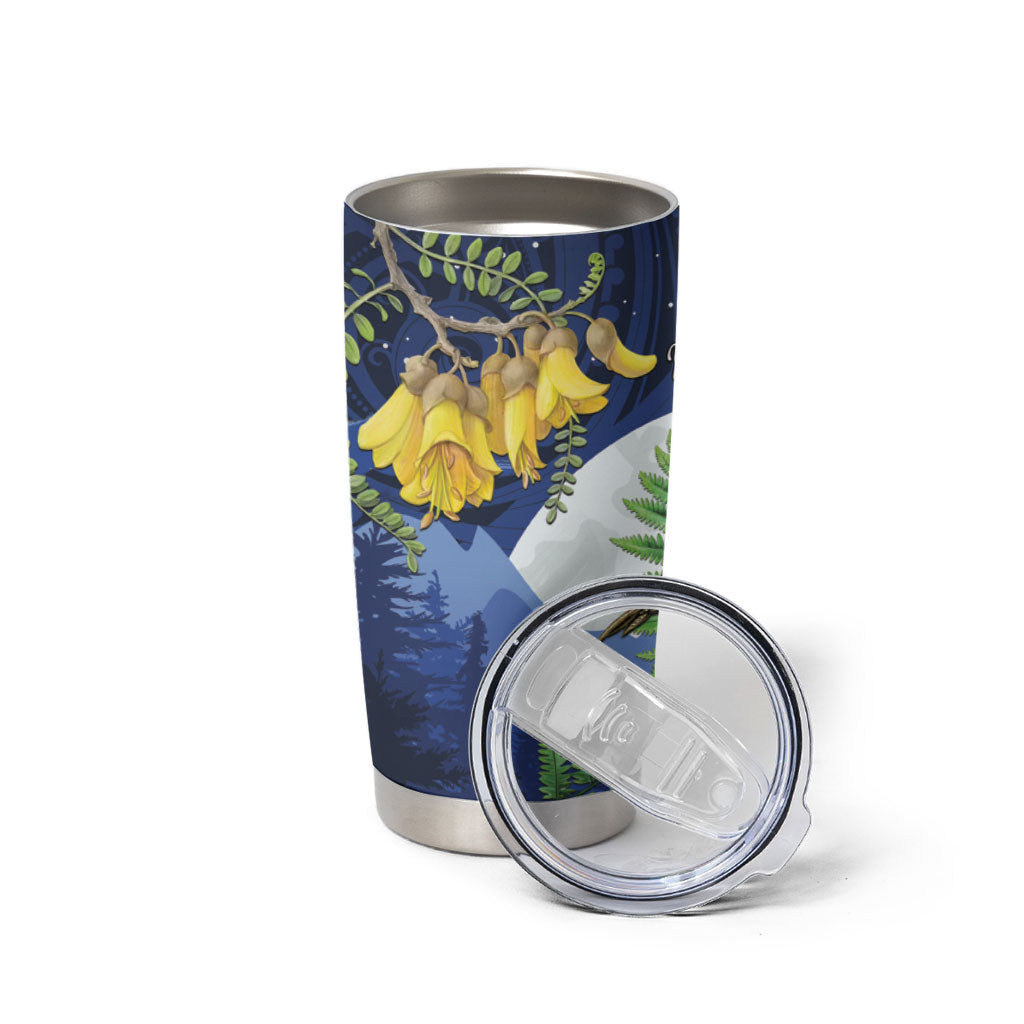 Kakapo New Zealand Personalised Tumbler Cup Kowhai Flower Silver Fern Maori Pattern