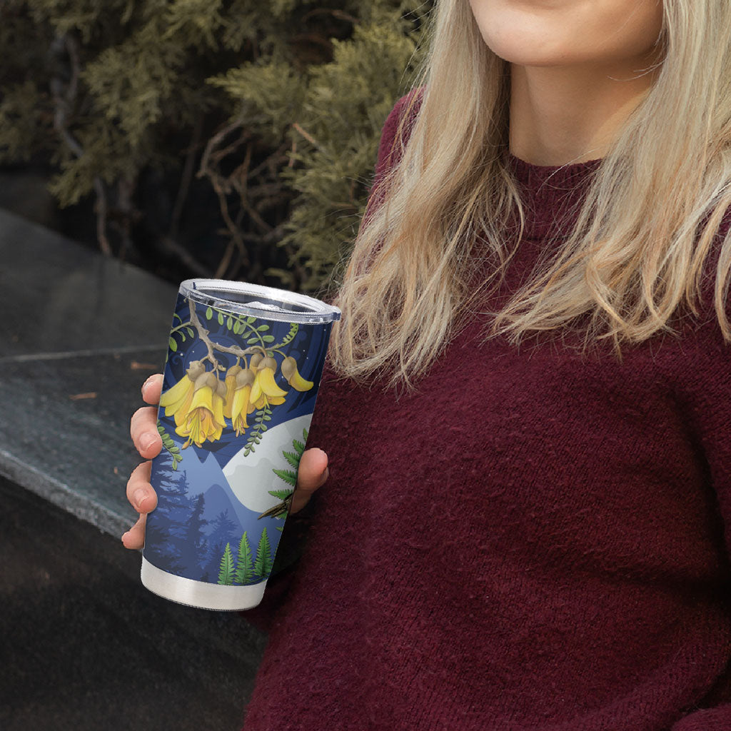 Kakapo New Zealand Personalised Tumbler Cup Kowhai Flower Silver Fern Maori Pattern