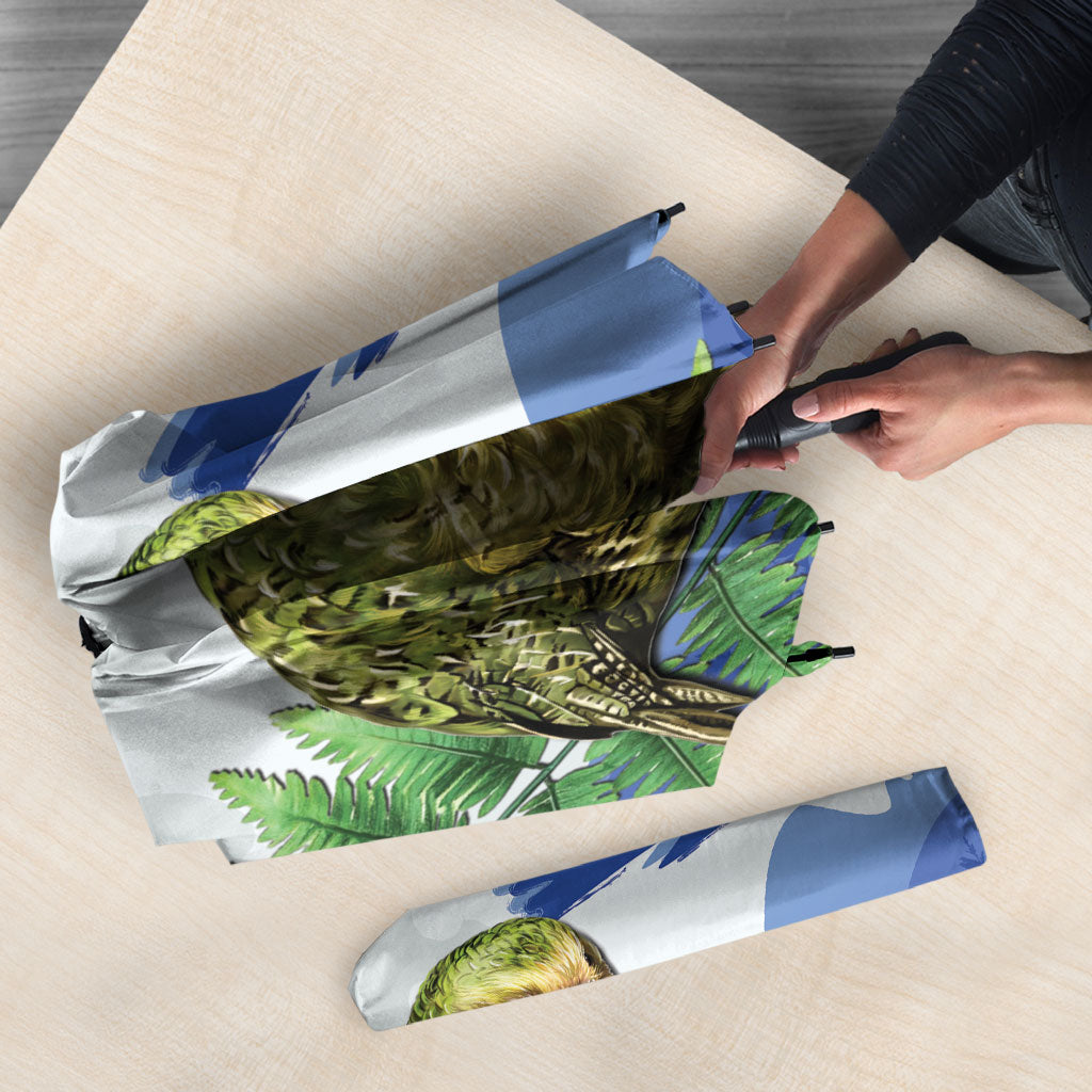 Kakapo New Zealand Personalised Umbrella Kowhai Flower Silver Fern Maori Pattern