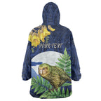 Kakapo New Zealand Personalised Wearable Blanket Hoodie Kowhai Flower Silver Fern Maori Pattern