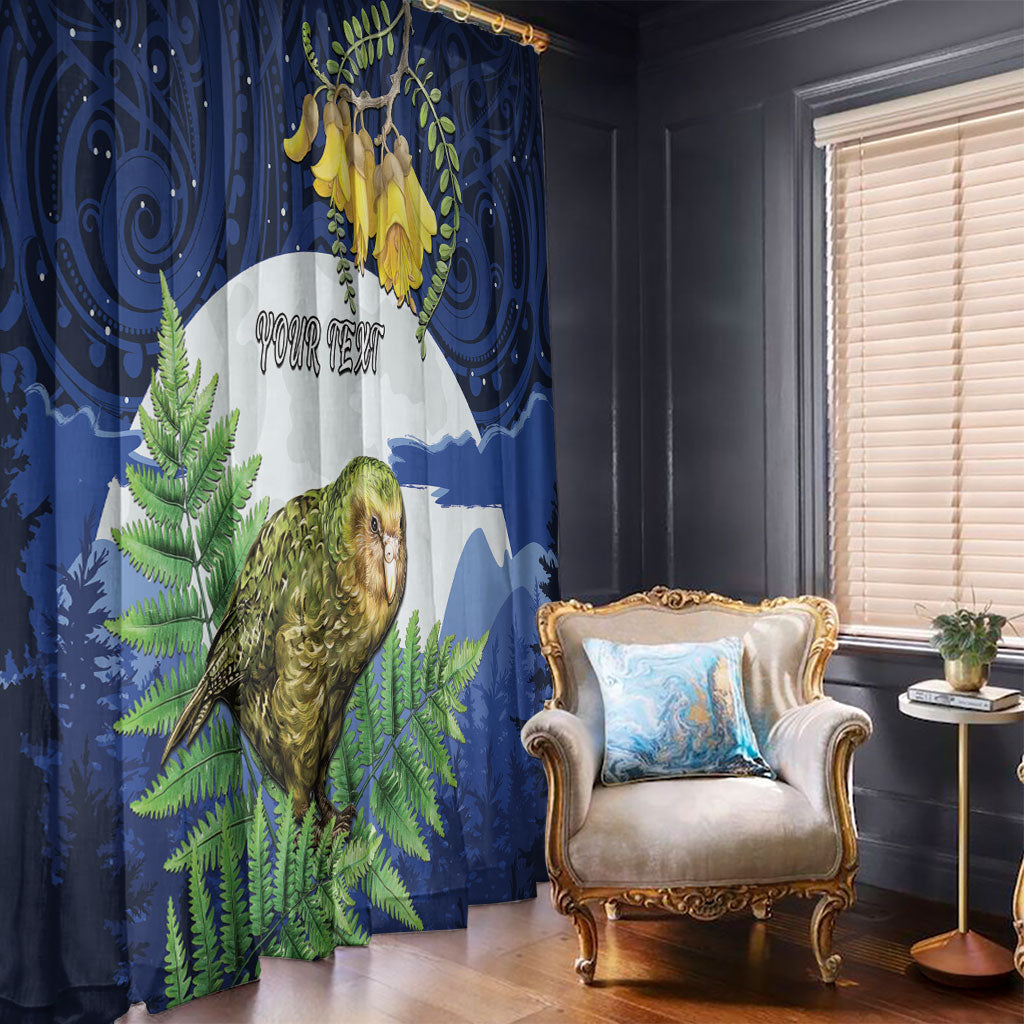 Kakapo New Zealand Personalised Window Curtain Kowhai Flower Silver Fern Maori Pattern