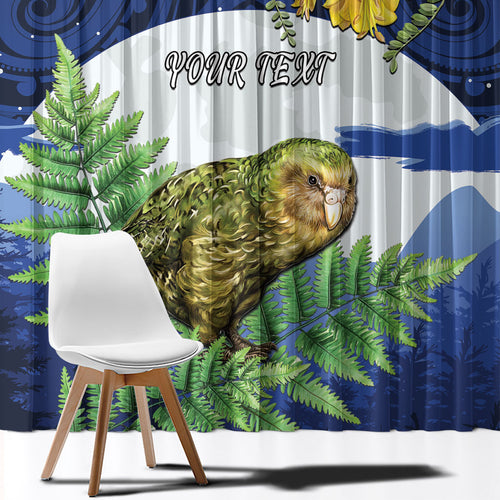 Kakapo New Zealand Personalised Window Curtain Kowhai Flower Silver Fern Maori Pattern