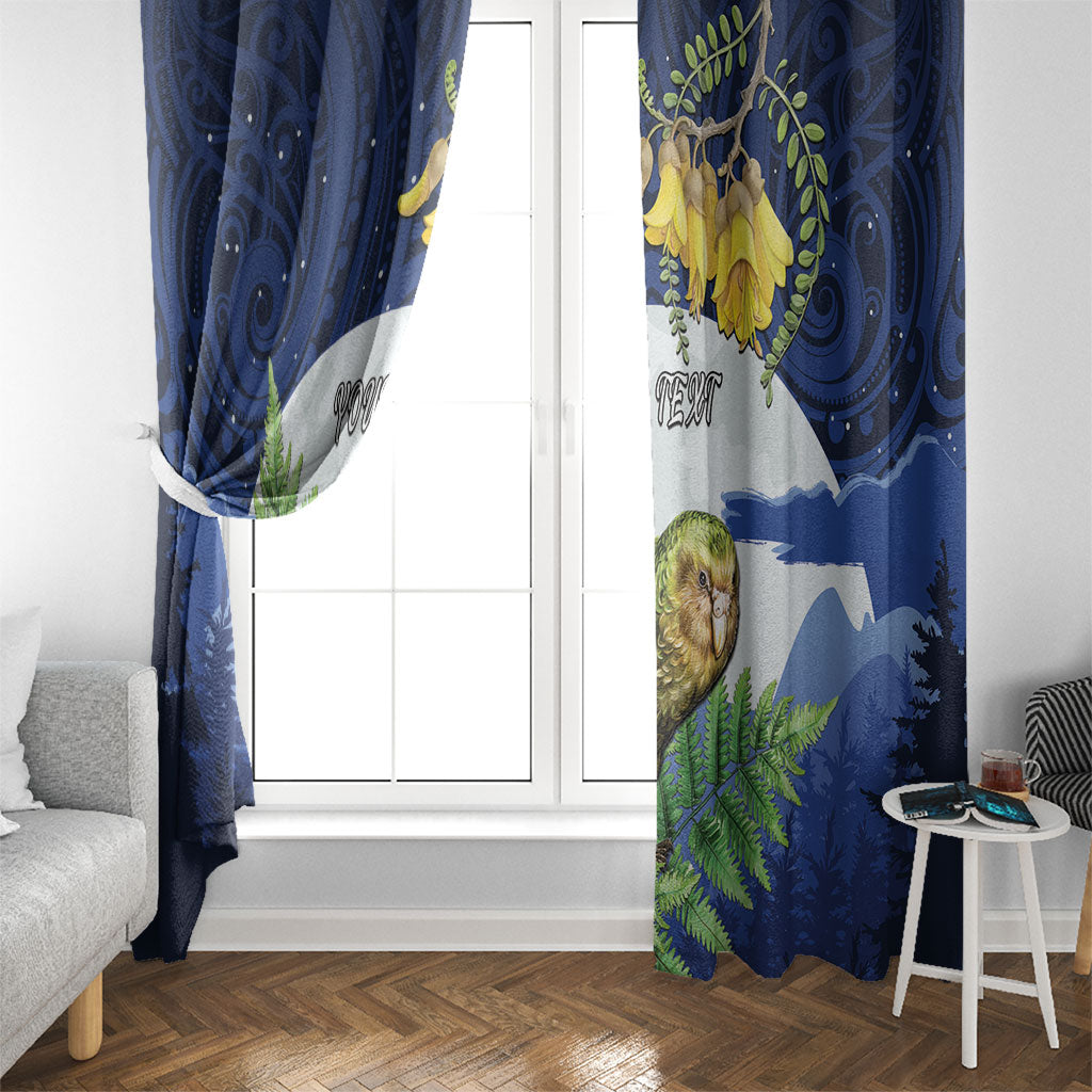 Kakapo New Zealand Personalised Window Curtain Kowhai Flower Silver Fern Maori Pattern