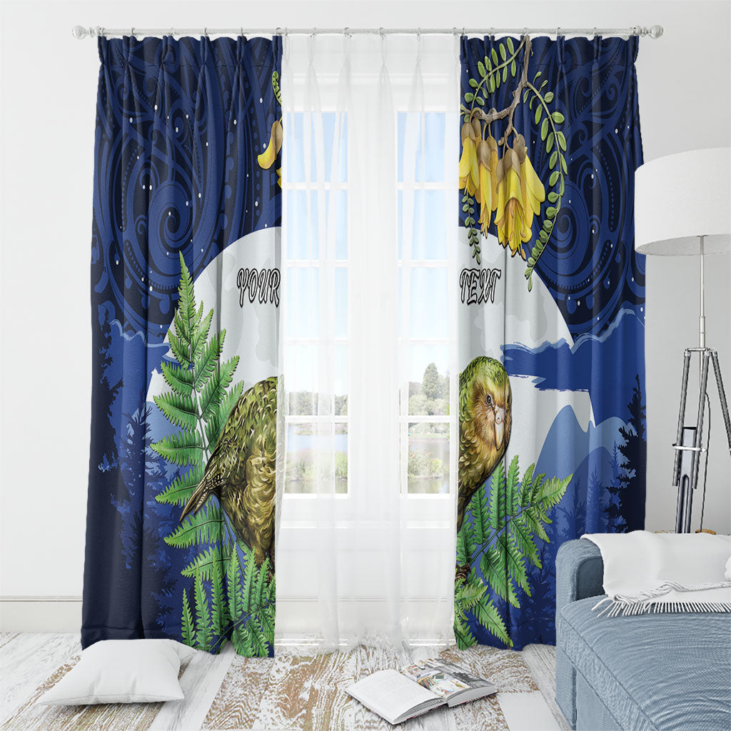 Kakapo New Zealand Personalised Window Curtain Kowhai Flower Silver Fern Maori Pattern