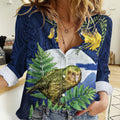 Kakapo New Zealand Personalised Women Casual Shirt Kowhai Flower Silver Fern Maori Pattern
