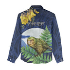 Kakapo New Zealand Personalised Women Casual Shirt Kowhai Flower Silver Fern Maori Pattern
