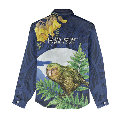 Kakapo New Zealand Personalised Women Casual Shirt Kowhai Flower Silver Fern Maori Pattern