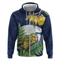 Kakapo New Zealand Personalised Zip Hoodie Kowhai Flower Silver Fern Maori Pattern