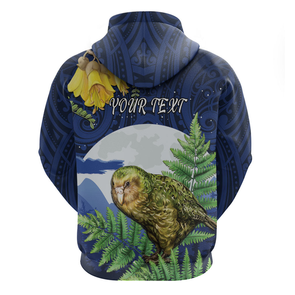 Kakapo New Zealand Personalised Zip Hoodie Kowhai Flower Silver Fern Maori Pattern