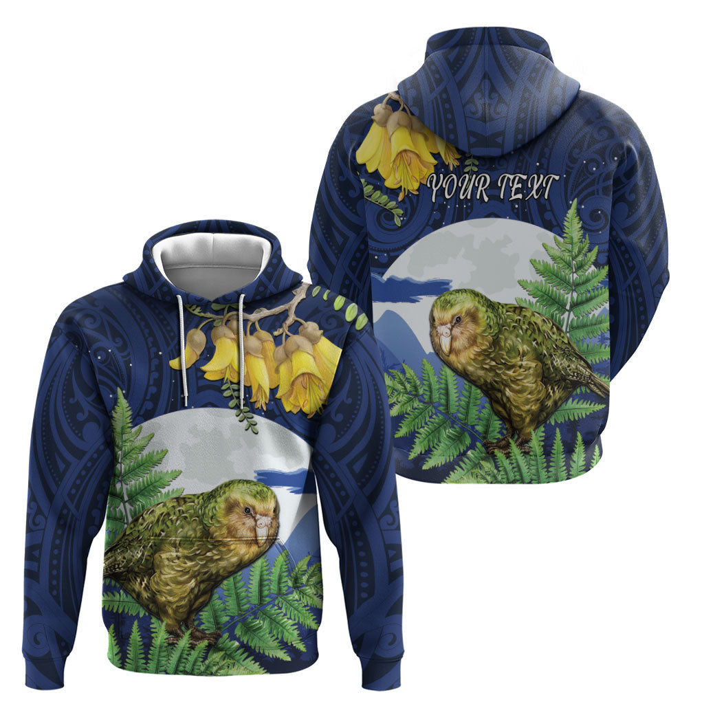 Kakapo New Zealand Personalised Zip Hoodie Kowhai Flower Silver Fern Maori Pattern