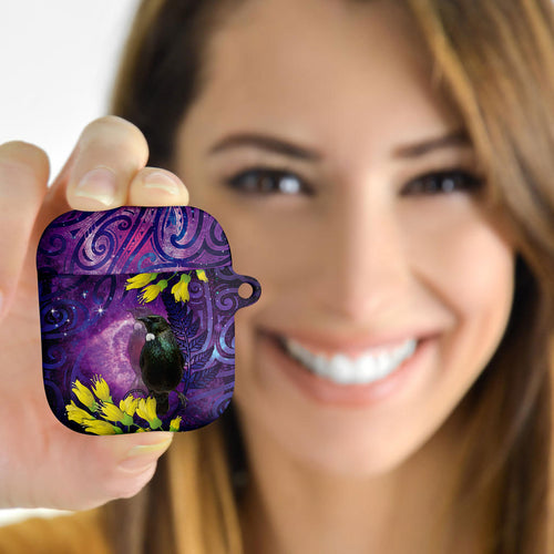 New Zealand Tui Bird Matariki AirPods Case Kowhai Flower Silver Fern Galaxy Maori Pattern