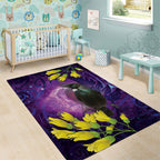 New Zealand Tui Bird Matariki Area Rug Kowhai Flower Silver Fern Galaxy Maori Pattern