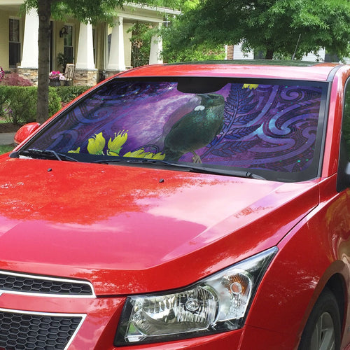 New Zealand Tui Bird Matariki Auto Sun Shade Kowhai Flower Silver Fern Galaxy Maori Pattern