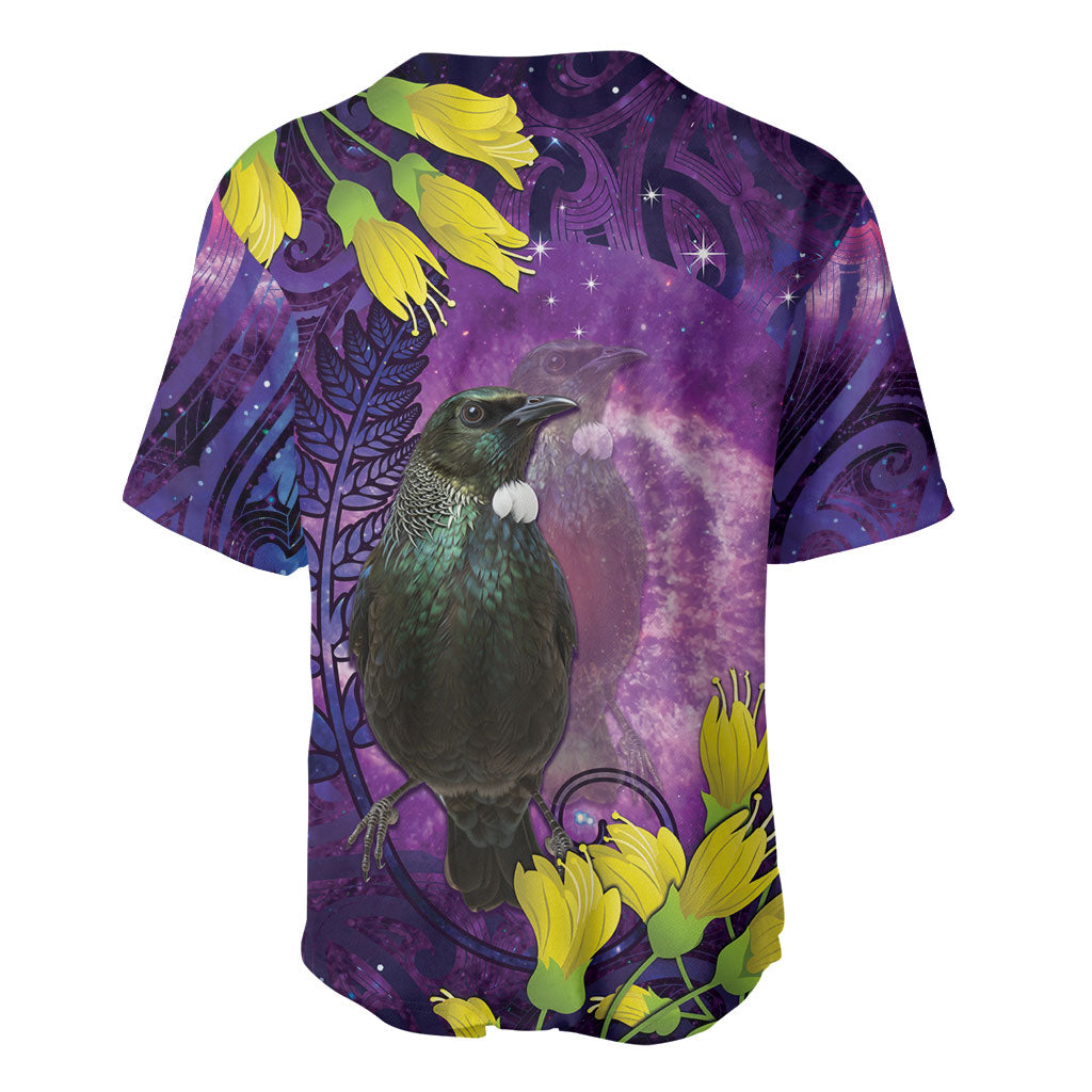 New Zealand Tui Bird Matariki Baseball Jersey Kowhai Flower Silver Fern Galaxy Maori Pattern