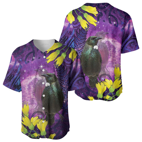 New Zealand Tui Bird Matariki Baseball Jersey Kowhai Flower Silver Fern Galaxy Maori Pattern