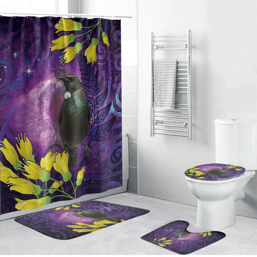 New Zealand Tui Bird Matariki Bathroom Set Kowhai Flower Silver Fern Galaxy Maori Pattern