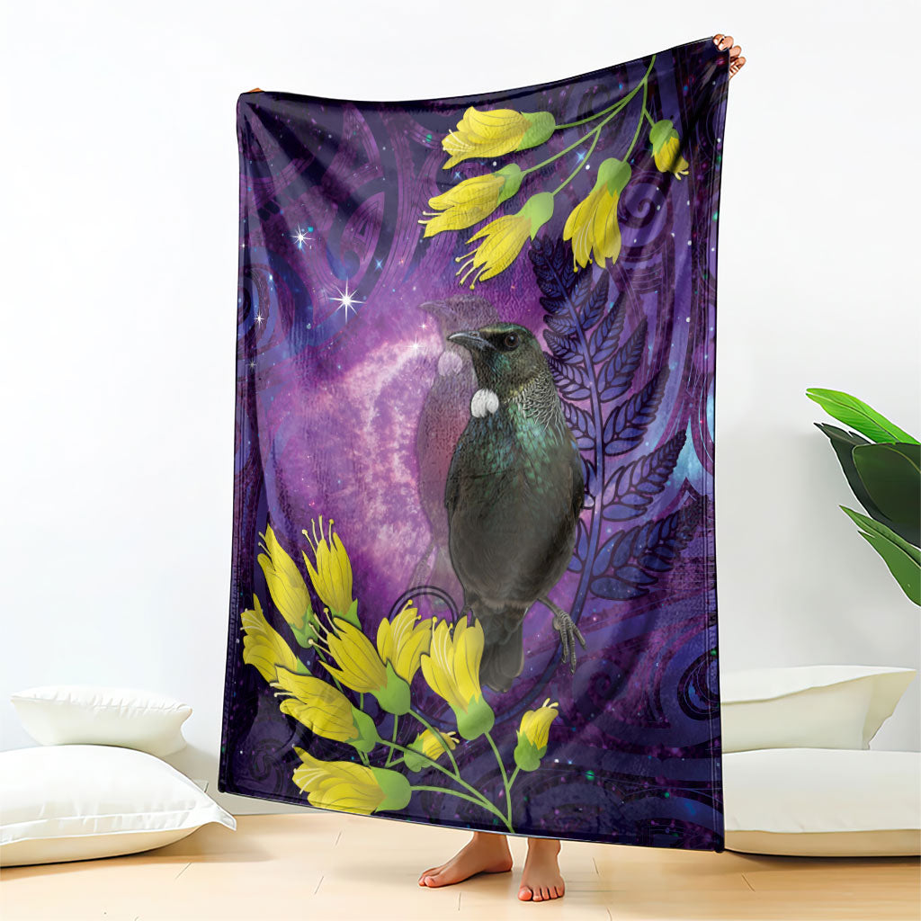 New Zealand Tui Bird Matariki Blanket Kowhai Flower Silver Fern Galaxy Maori Pattern