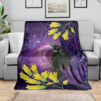 New Zealand Tui Bird Matariki Blanket Kowhai Flower Silver Fern Galaxy Maori Pattern