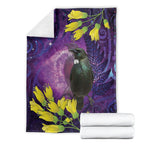 New Zealand Tui Bird Matariki Blanket Kowhai Flower Silver Fern Galaxy Maori Pattern