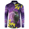 New Zealand Tui Bird Matariki Button Sweatshirt Kowhai Flower Silver Fern Galaxy Maori Pattern