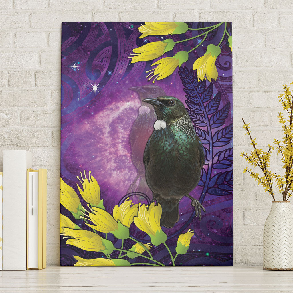 New Zealand Tui Bird Matariki Canvas Wall Art Kowhai Flower Silver Fern Galaxy Maori Pattern