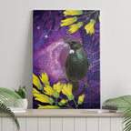 New Zealand Tui Bird Matariki Canvas Wall Art Kowhai Flower Silver Fern Galaxy Maori Pattern