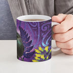New Zealand Tui Bird Matariki Ceramic Mug Kowhai Flower Silver Fern Galaxy Maori Pattern