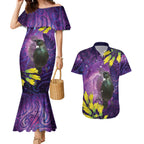 New Zealand Tui Bird Matariki Couples Matching Mermaid Dress and Hawaiian Shirt Kowhai Flower Silver Fern Galaxy Maori Pattern