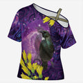 New Zealand Tui Bird Matariki Cross Shoulder Shirt Kowhai Flower Silver Fern Galaxy Maori Pattern