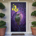 New Zealand Tui Bird Matariki Door Cover Kowhai Flower Silver Fern Galaxy Maori Pattern