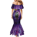 New Zealand Tui Bird Matariki Family Matching Mermaid Dress and Hawaiian Shirt Kowhai Flower Silver Fern Galaxy Maori Pattern