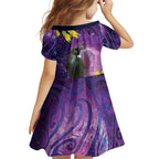 New Zealand Tui Bird Matariki Family Matching Off Shoulder Maxi Dress and Hawaiian Shirt Kowhai Flower Silver Fern Galaxy Maori Pattern