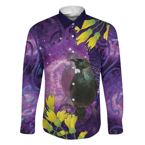 New Zealand Tui Bird Matariki Family Matching Tank Maxi Dress and Hawaiian Shirt Kowhai Flower Silver Fern Galaxy Maori Pattern