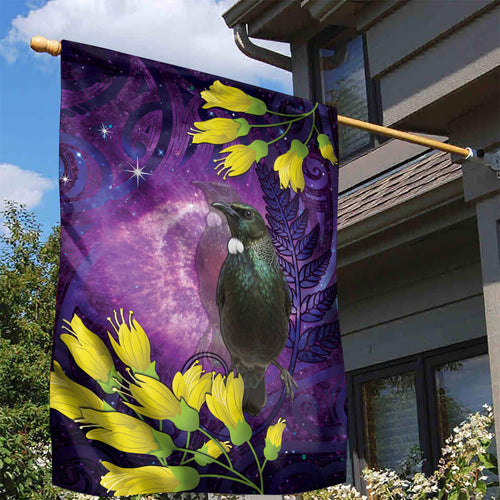 New Zealand Tui Bird Matariki Garden Flag Kowhai Flower Silver Fern Galaxy Maori Pattern
