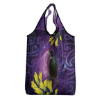 New Zealand Tui Bird Matariki Grocery Bag Kowhai Flower Silver Fern Galaxy Maori Pattern