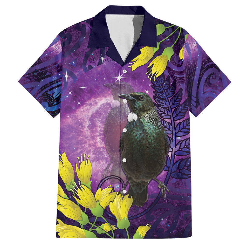 New Zealand Tui Bird Matariki Hawaiian Shirt Kowhai Flower Silver Fern Galaxy Maori Pattern