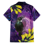 New Zealand Tui Bird Matariki Hawaiian Shirt Kowhai Flower Silver Fern Galaxy Maori Pattern