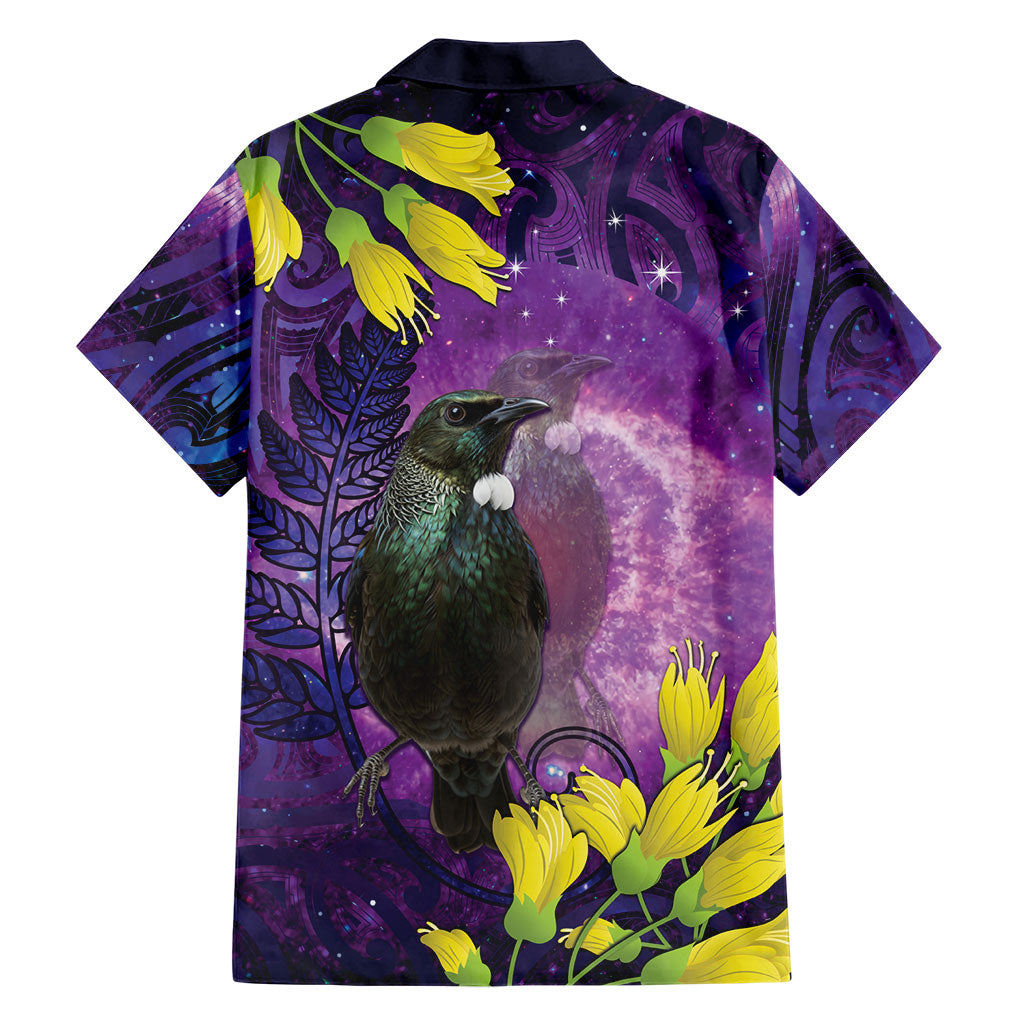 New Zealand Tui Bird Matariki Hawaiian Shirt Kowhai Flower Silver Fern Galaxy Maori Pattern