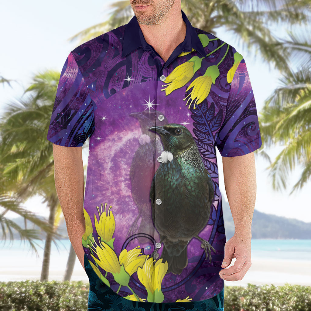 New Zealand Tui Bird Matariki Hawaiian Shirt Kowhai Flower Silver Fern Galaxy Maori Pattern