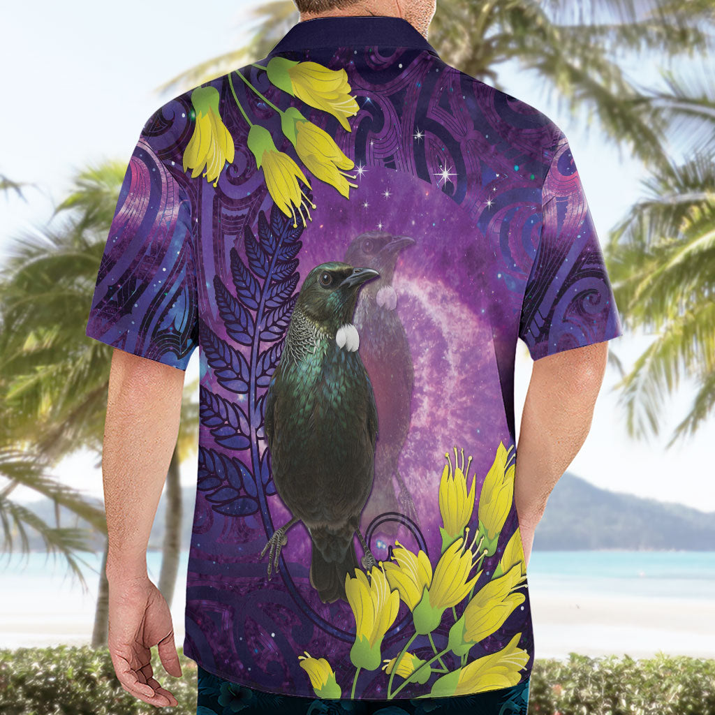 New Zealand Tui Bird Matariki Hawaiian Shirt Kowhai Flower Silver Fern Galaxy Maori Pattern