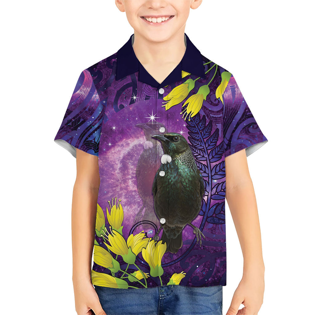 New Zealand Tui Bird Matariki Hawaiian Shirt Kowhai Flower Silver Fern Galaxy Maori Pattern
