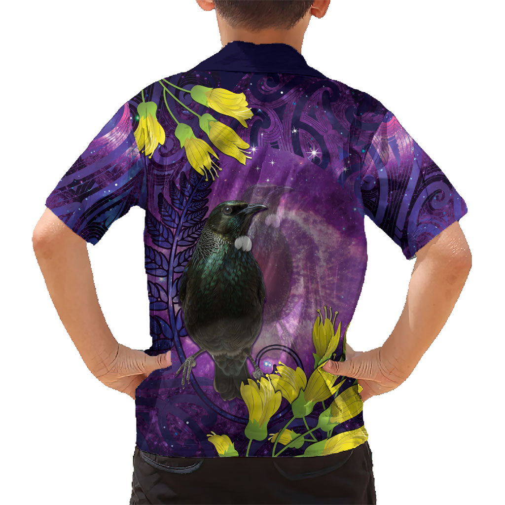 New Zealand Tui Bird Matariki Hawaiian Shirt Kowhai Flower Silver Fern Galaxy Maori Pattern