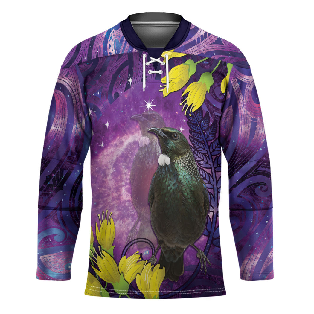 New Zealand Tui Bird Matariki Hockey Jersey Kowhai Flower Silver Fern Galaxy Maori Pattern