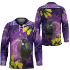 New Zealand Tui Bird Matariki Hockey Jersey Kowhai Flower Silver Fern Galaxy Maori Pattern