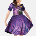New Zealand Tui Bird Matariki Kid Short Sleeve Dress Kowhai Flower Silver Fern Galaxy Maori Pattern