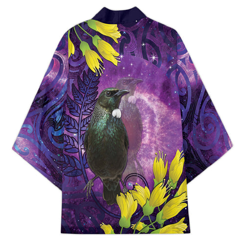 New Zealand Tui Bird Matariki Kimono Kowhai Flower Silver Fern Galaxy Maori Pattern