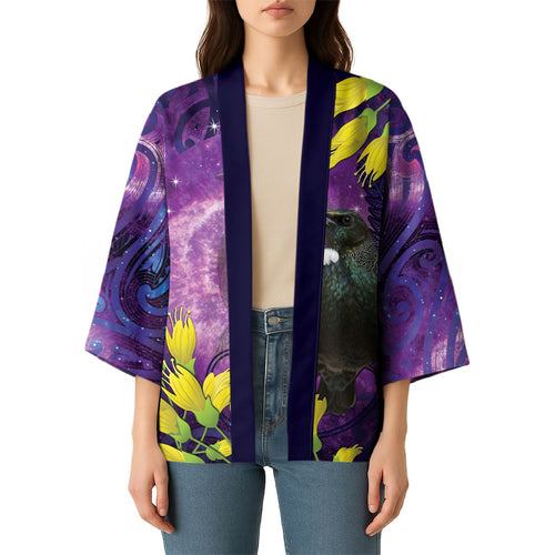 New Zealand Tui Bird Matariki Kimono Kowhai Flower Silver Fern Galaxy Maori Pattern