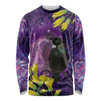 New Zealand Tui Bird Matariki Long Sleeve Shirt Kowhai Flower Silver Fern Galaxy Maori Pattern